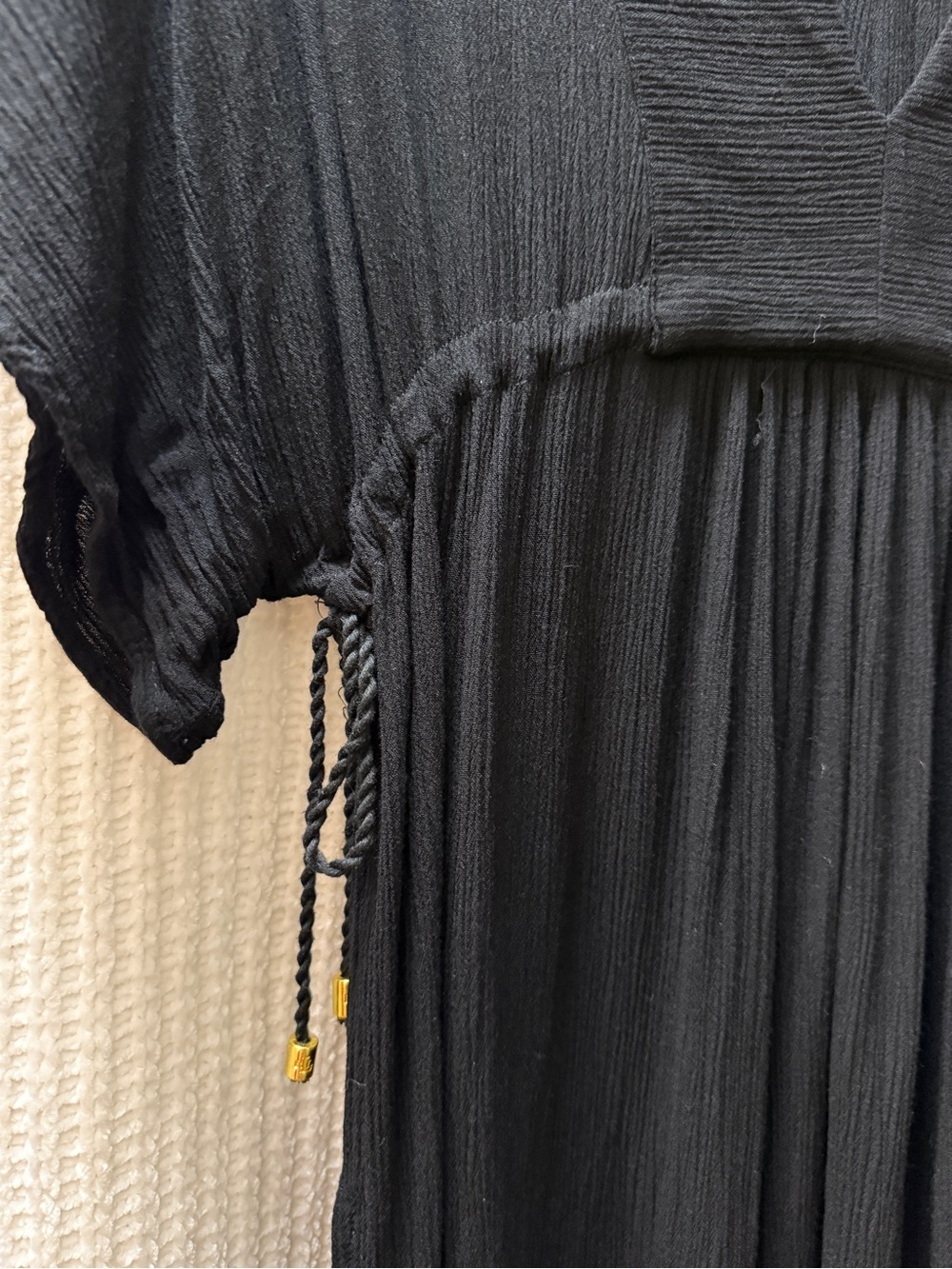Lauren Ralph Lauren Black Crinkle Gauze Kaftan Tunic Swim Cover Up Boho Tassel M - Picture 5 of 10